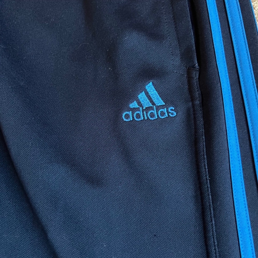 Adidas Mens Navy Blue Track Pants Three Stripe Athletic Trousers Large - Picture 2 of 11